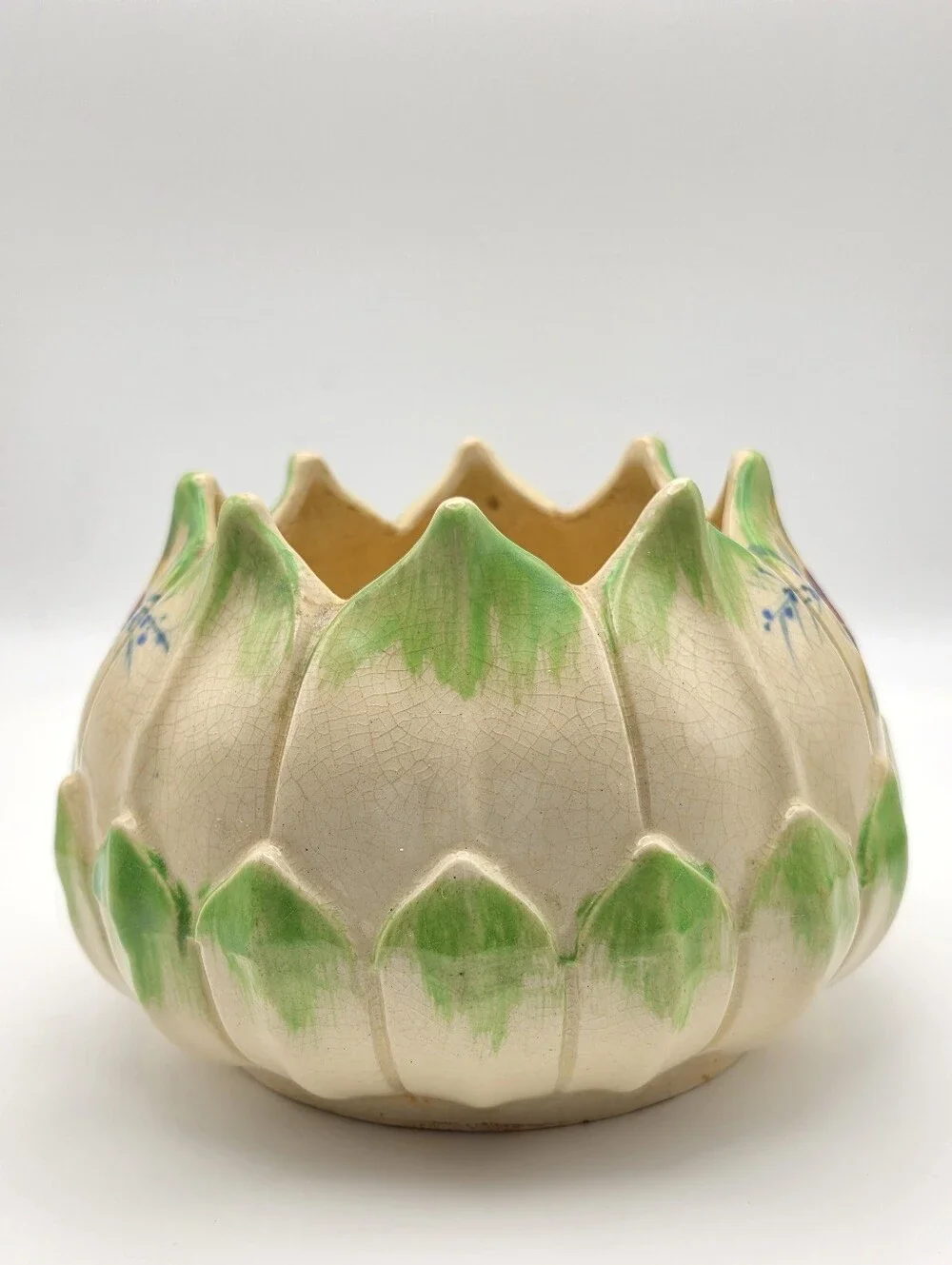 Vintage Mid-Century Japanese Majolica-Style Ceramic Lotus Flower Planter